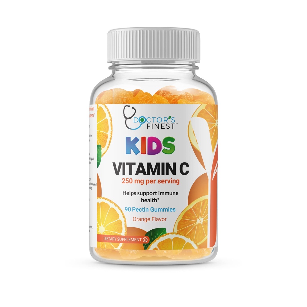 Doctors Finest Vitamin C Gummies for Kids – Vegan, GMO Free & Gluten Free – Great Tasting Orange Flavor Pectin Chews – Kids Dietary Supplement – 250mg of Vitamin C – 90 Jellies [45 Doses]