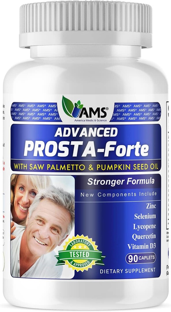 America Medic & Science Advanced Prosta-Forte (90 kapslí) 124; Dodatek k prostatě pro muže 124; Dietní pilulky se saw palmetto extrakt, vitamín D3, zinek a dýňový olej pro zlepšení zdraví prostaty