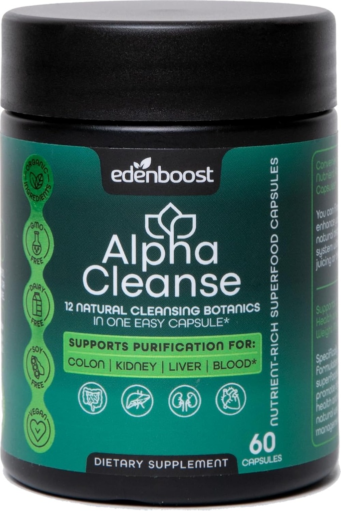 EdenBoost AlphaCleanse , Advanced 12-in-1 Liver Health ' Detox Support | Organic Superfoods Blend with Milk Thistle, Spirulina, Ginger ' Turmeric for Liver Protection ' Digestive Health