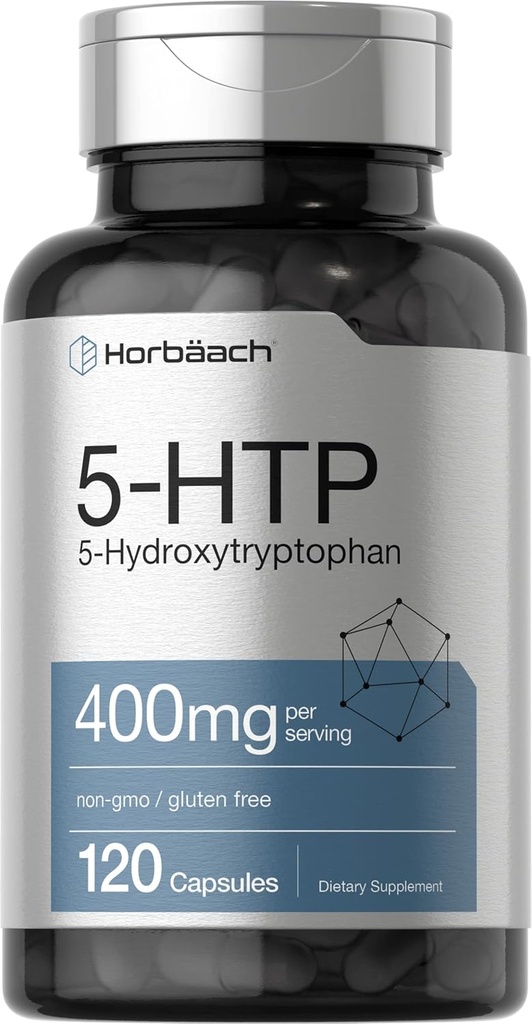 Horbäach 5HTP 400mg Capsules 124; 120 Count 124; Extra Power Suplement Supplemen; Non-GMO, Gluten Free 124; 5 Hydroxypyptophan
