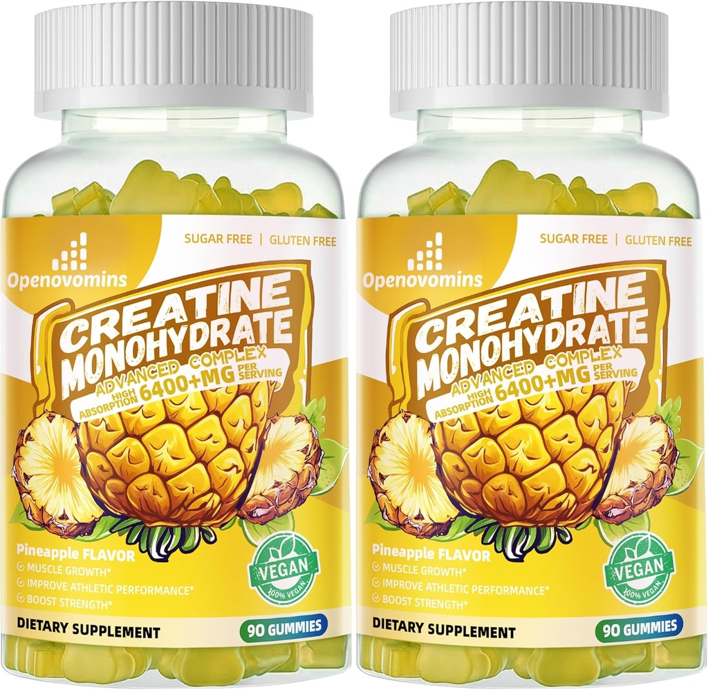 Creatin Monohidrat Gummie Complex pentru bărbaţi şi femei - Advanced Formula W/L-Taurină + Vitamina B12, Sugar Free Chembable Suplement,180 Ananas Gumies 2pack