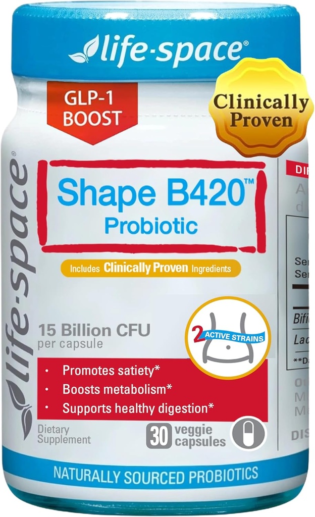 Life-Space Shape B420 Probiotics for Shape Better, GLP-1 Boost, Clinically Backed Metabolism Support, Probiotics for Women and Men, 30 Vegetarian Capsules