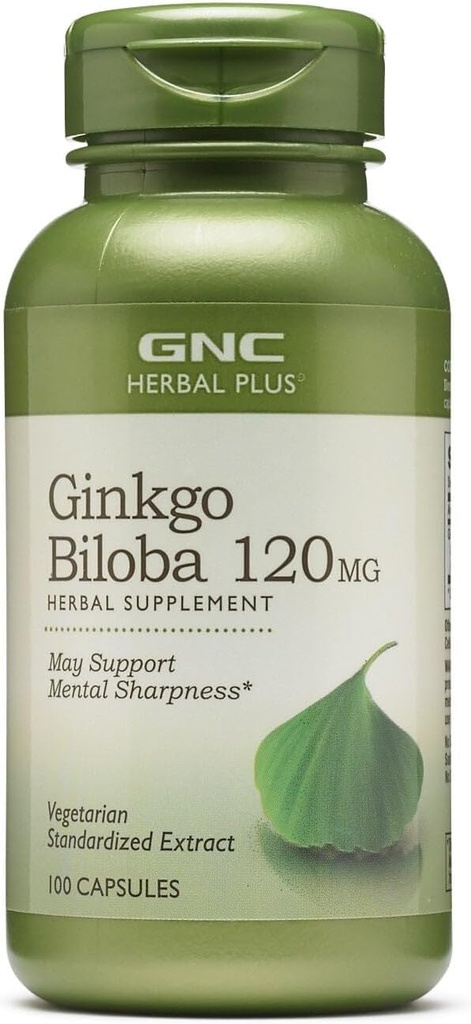 GNC Herbal Plus Ginkgo Biloba 120mg Suplement, Wegetarianin, Wspiera psychiczną ostrość, 100 Sługi