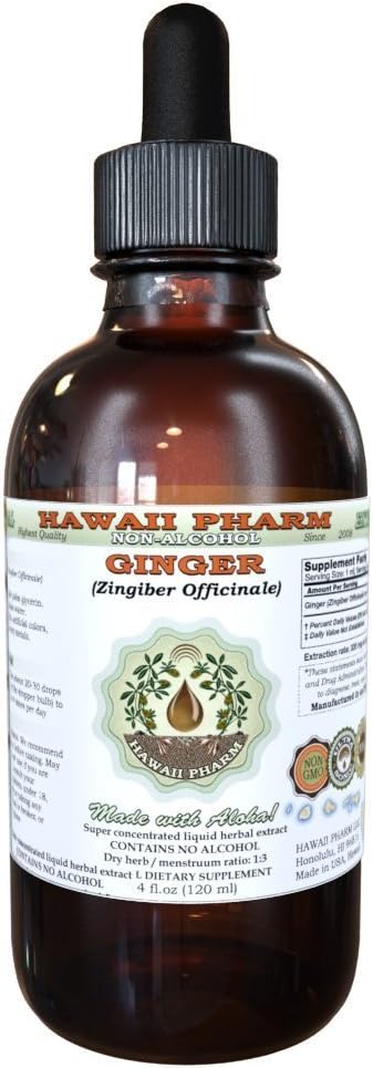 Extract lichid fără alcool de ghimbir, ghimbir organic (Zingiber officinale) Root Glicerite Hawaii Pharm naturale Herbal Supliment 2 oz