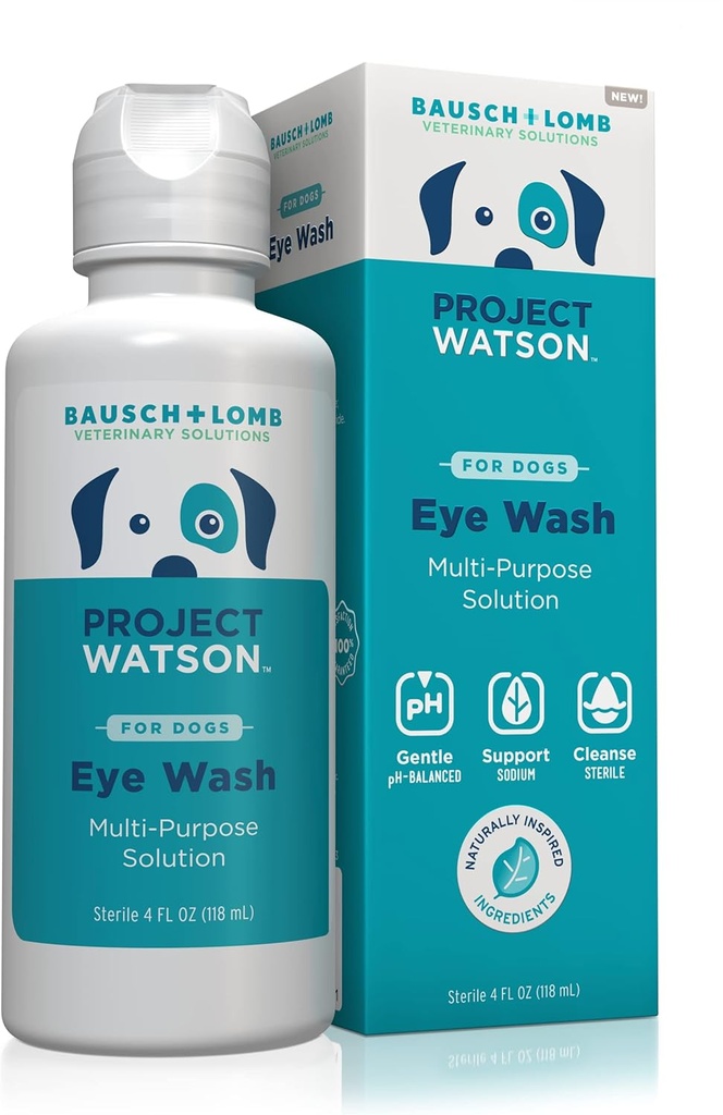 Projeto Watson Lavar os olhos para cães, ajudar a remover manchas de lágrimas e apoiar a saúde dos olhos, fórmula equilibrada do pH suave para ajudar a reduzir o risco de infecção, livre de fragrância, 4 Fl Oz