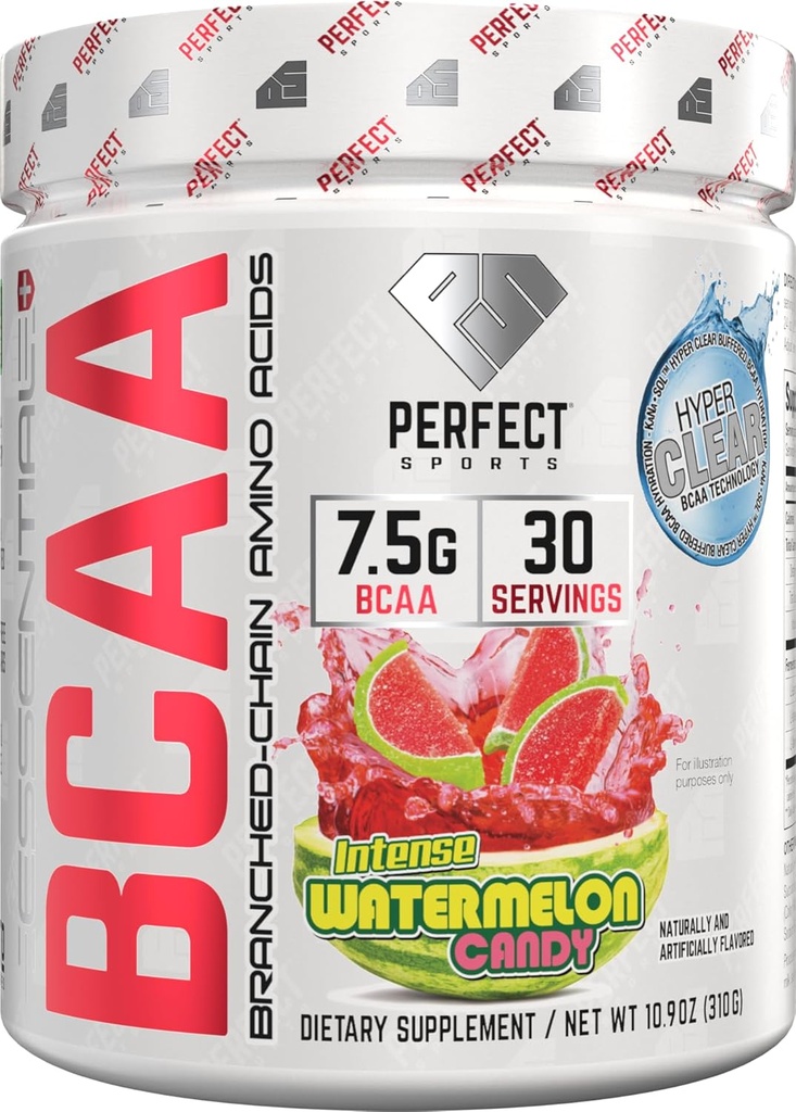 PERFECT SPORTS Ефірна BCAA Гіпер Clear KaNa-SolTM технології 7.5g Vegan BCAAs Зеро Цукори, Карбс або Калорій 30 Сервінги (кавун Цукерки)