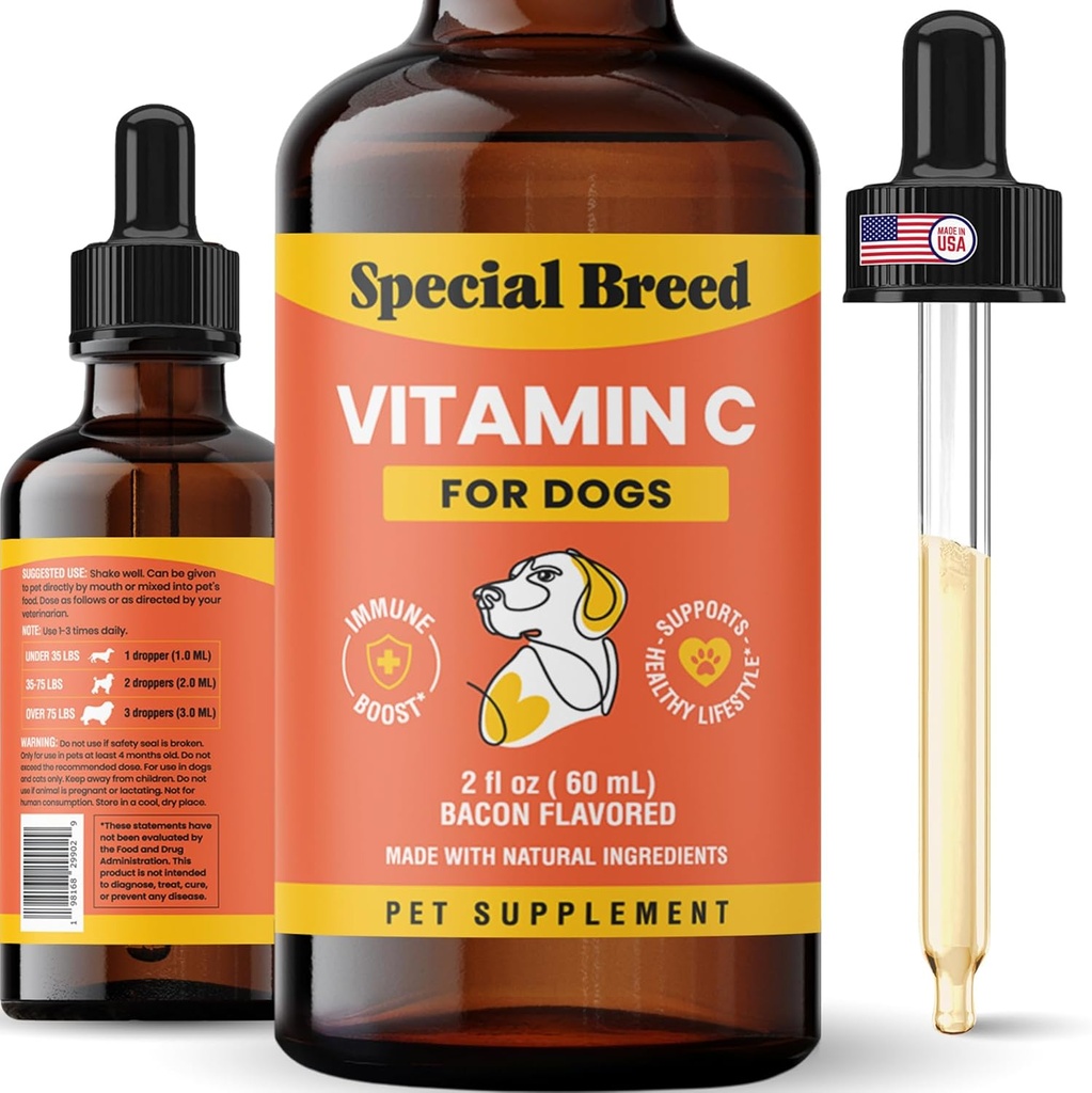 Vitamina C per cani, aiuta a sostenere il sistema immunitario, vitamina C liquido supplemento, cane immuno Booster, pancetta aromatizzata, 2oz