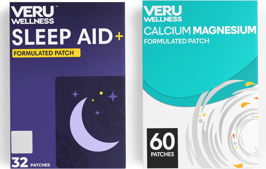 Veru Wellness Duo Lifestyle Patches - Melatonin, Magnesium - Self Adhesive Time Release Topical Patch, 8-10 Hours (32 Day Supply)