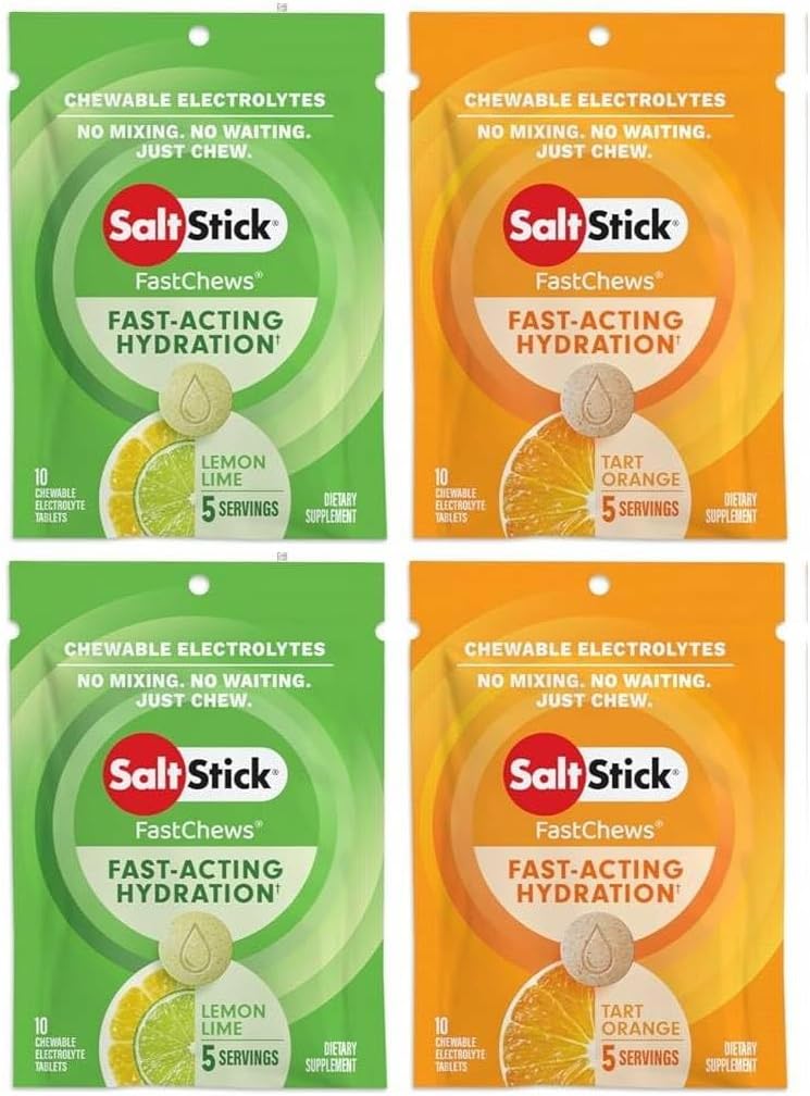 SaltStick FASTCHEWS Resealable, Variety 4 Pack of Tart Orange " Zesty Lemon-Lime