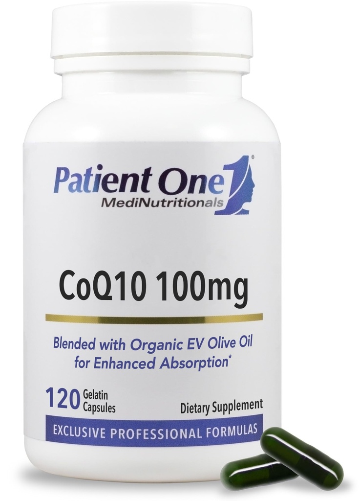 Patient One Coenzyme Q10 (CoQ10) 100 mg | Antioxidant Supplement to Support Heart and Vascular Health* | with Organic Olive Oil | 120 Capsules