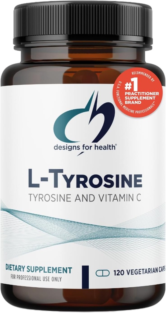 Designs for Health L-Tyrosine 1200mg - Tyrozín + 100mg vitamín C Supplement - Dopamin Precursor Amino Acid, non-GMO (120 kapsuly)