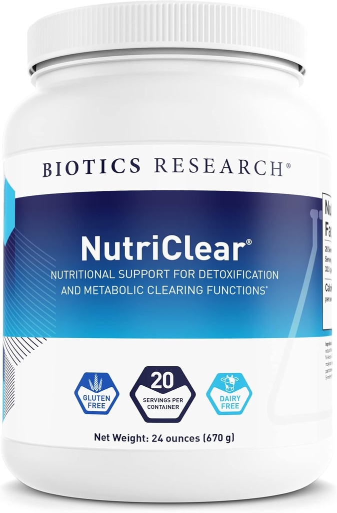 Biotics Research NutriClear® – pulver, ernæringsmessig støtte for avgifts- og metabolisk rengjøring, sunn kroppssammensetning, glutathion, 17g organiske era, middelkjedetriglycerider 24 Oz (670 g)