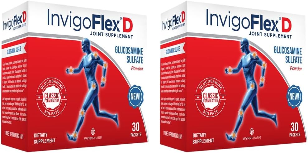 INVIGOFLEX 1500mg Glucosamine Sulfate Powder (класическа формация) - Premium Joint Appendation for Knees, Hands, Back, and Hip Support D: Glucosamine Sulfate, Packets - 60 Packets