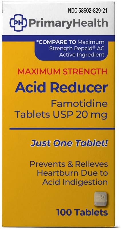 Maximum Strength Acid Reducer Famotydyna 20mg Tablets, 100Count