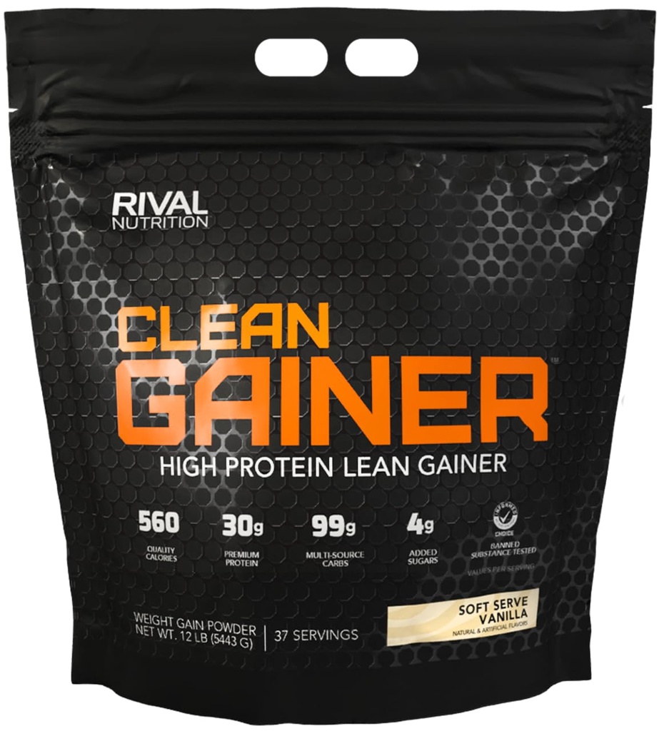 RIVAL NUTRITION Clean Gainer I High Protein Lean Gainer Powdered Drink Mix I 30g Protein Per Serving (12lb, Soft Serve Vanilla)