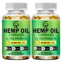 (2-Pack) High Potency Hemp Oil Capsules - 180 Veggie Softgels - 60,000 Maximum Strength, Immune System Support, Focus Calm, Relaxation, Mood, Pure Extract, Organic, Vegan, Non-GMO
