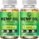 (2-Pack) High Potency Hemp Oil Capsules - 180 Veggie Softgels - 60.000 Maximal Styrka, Immune System Support, Focus Calm, Relaxation, Mood, Pure Extract, Organic, Vegan, Non-GMO
