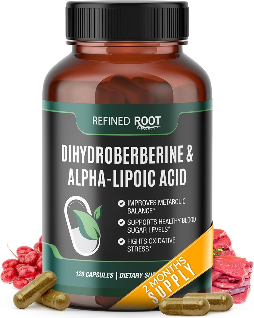 Refined Root Dihydroberine 300 מ"ג עם Alpha Lipoic Acid 600 מ"ג תוסף תוספת כוח ברברין עם Alpha-Lipoic Acid (ALA) - Advanced Dihydroberine for Optimal Health
