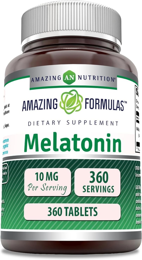 Amazing Formulas Melonatin Suplemen 126; 10 Mg per Serving 124; 360 Tablet; 134; Non-GMO 124; Gluten- Free 124; Dibuat di USA