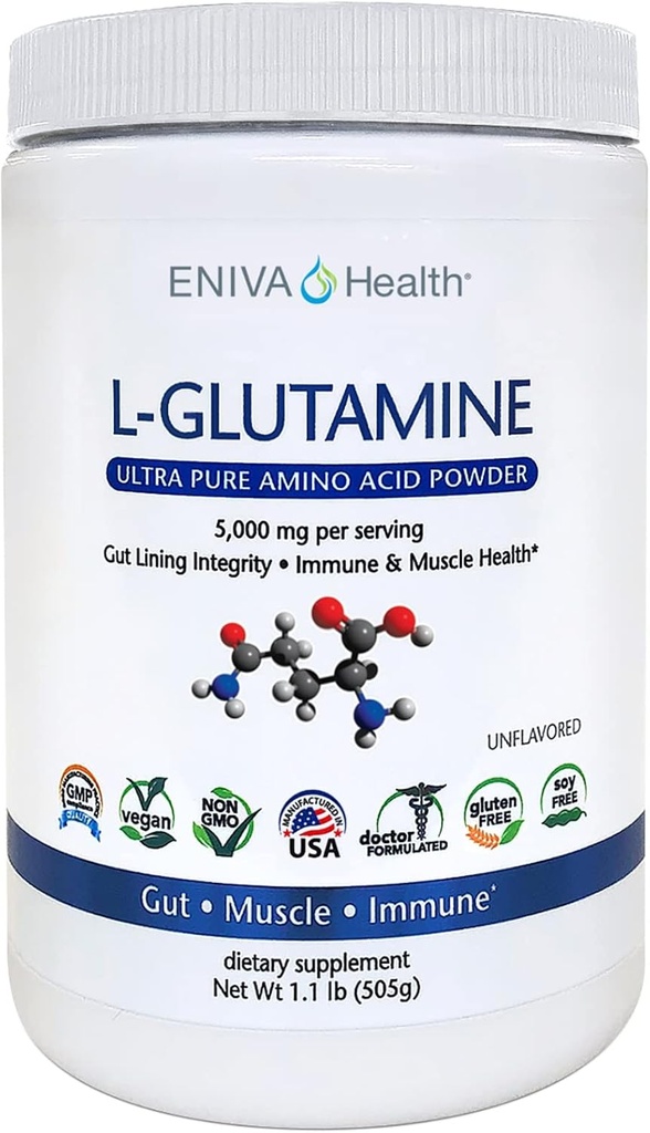 Eniva Health L-glutamin Pure Powder, brez arome (101 strežba) 