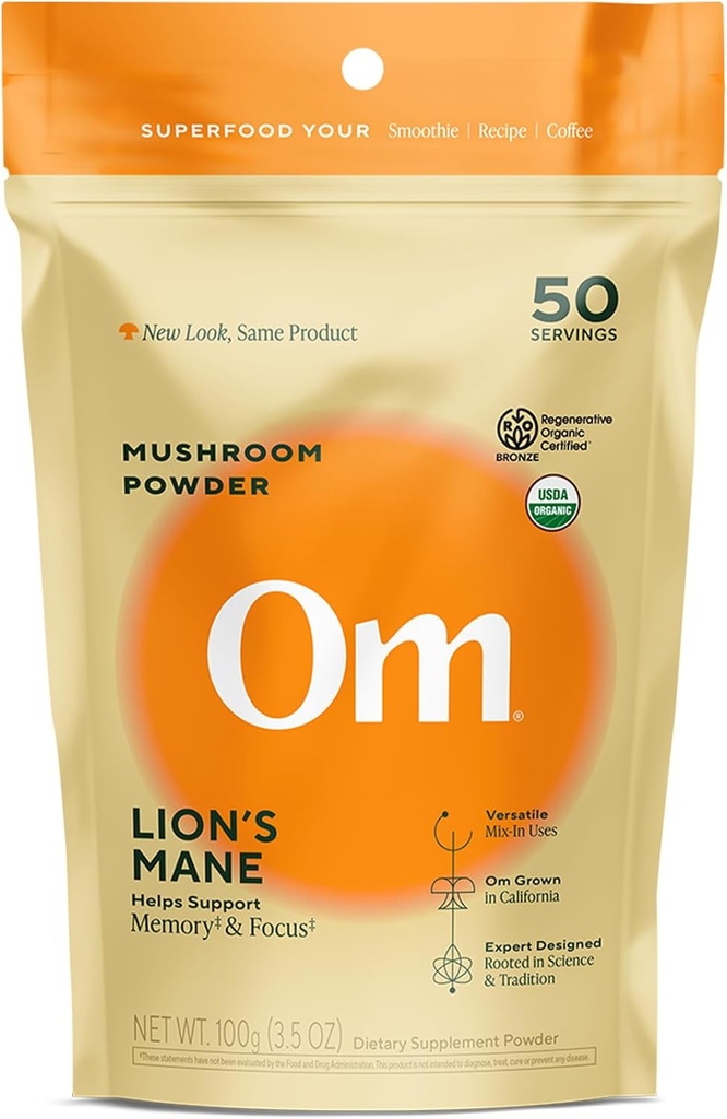 Sách Om Lion’s Mane Mushroom Powder - Binderroom Phụ giúp cho loài nấm và bộ nhớ hỗ trợ cho Nootropic, Focus and Nerve Health, 3.5 oz (50 phụng sự)