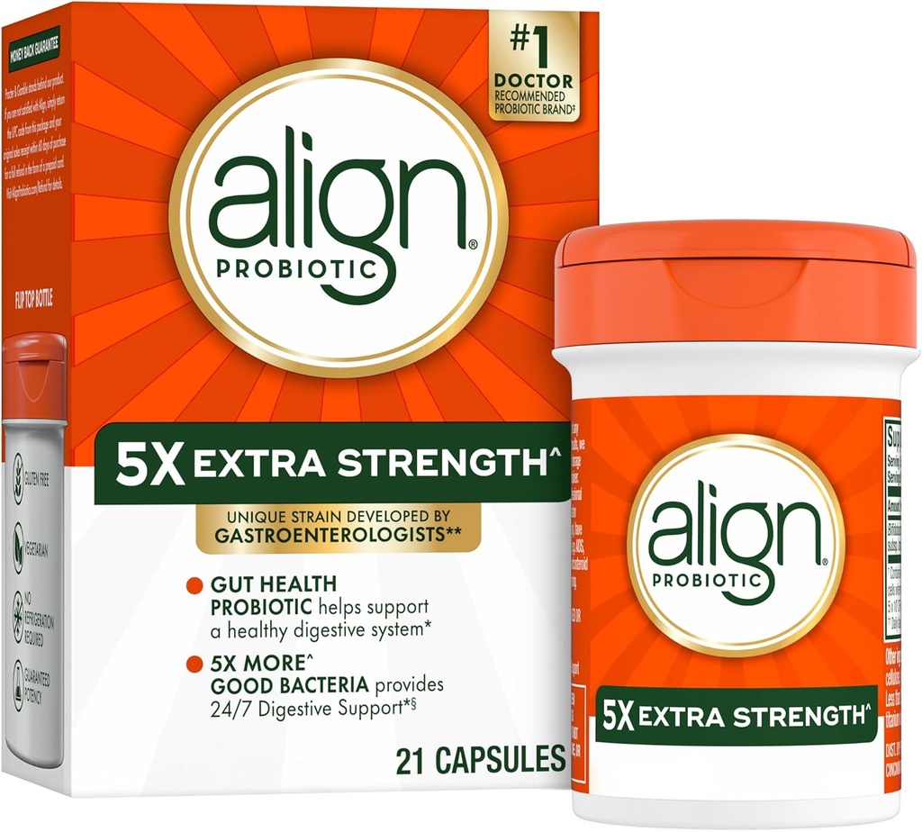 Align Probiootti Extra Strength, Probiootit naisille ja miehille, #1 Tohtori suositeltava tuotemerkki‡, 5X Lisää hyviä Bakteerit^ auttaa tukemaan terveen ruoansulatusjärjestelmän*, 21 kapselit (Pakkaus toukokuussa Vary)