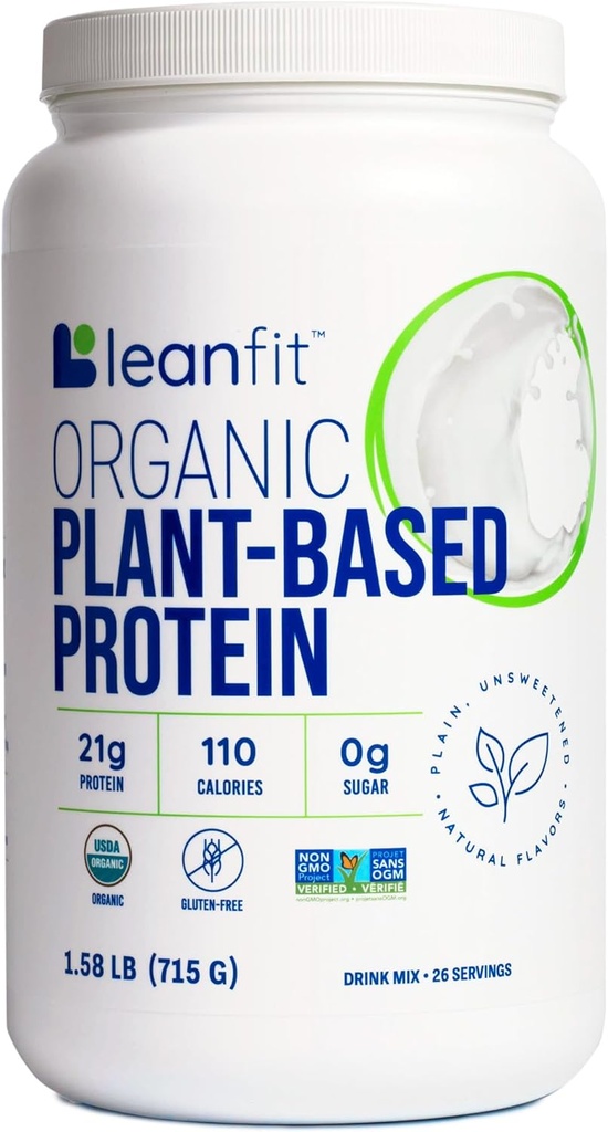 Bielkovina z LeanFit Organic Plant-Based Protein, unflavred, 21g Vegan Protein, 26 Servings, 1,58 libra (715g) Tub, nízka kalórie, Soy-free, Gluten-free, Laktóza bez, bez cukru, non-GMO