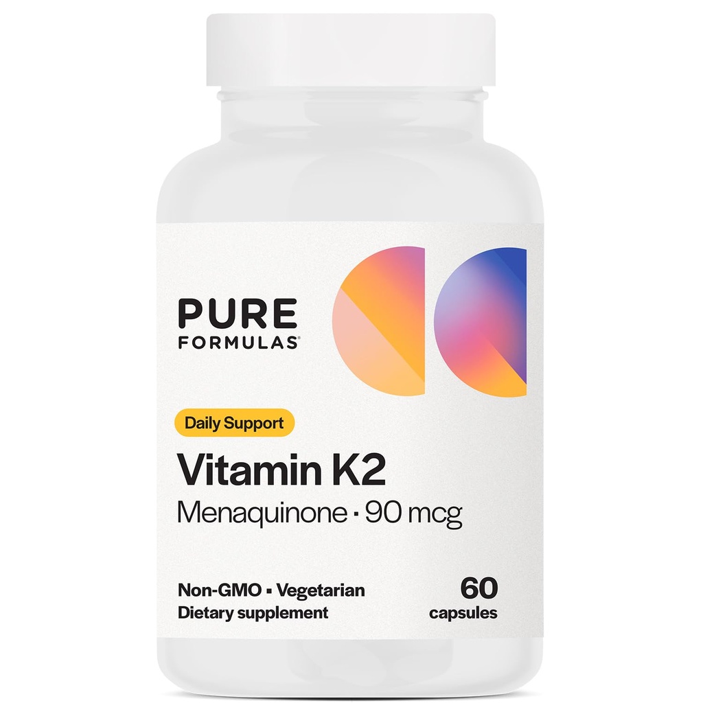 PureFormulas Vitamin K2 MK7 (Menaquinone-7)| High Potency 90mcg | 60 Vegetarian Capsules | Bone & Cardiovascular Support | Soy-Free, Non-GMO, 60 Day Supply