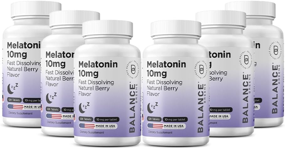 Balancebreens Melatonin 10mg 快速溶解,120块平板 - 休息夜的自然睡眠援助,无毒品支持放松和不安定