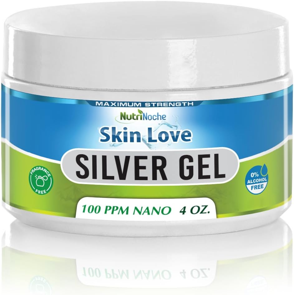 Nutrinoche Nano Silver Gel - Advanced Colloidal Silver Skin Cream - Haavahooldus ja esmaabi Gel rahustav paikne salv põletuste, Razor Burni ja päikesepõletuse ärrituste jaoks - Unscented 4 Oz Jar
