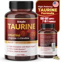 Taurine with Creatine, L-Arginine, L-Citrulline High Absorption with Black Pepper Nitric Oxide Booster, Muscle USA Made & Tested (150 Count (Pack of 1))