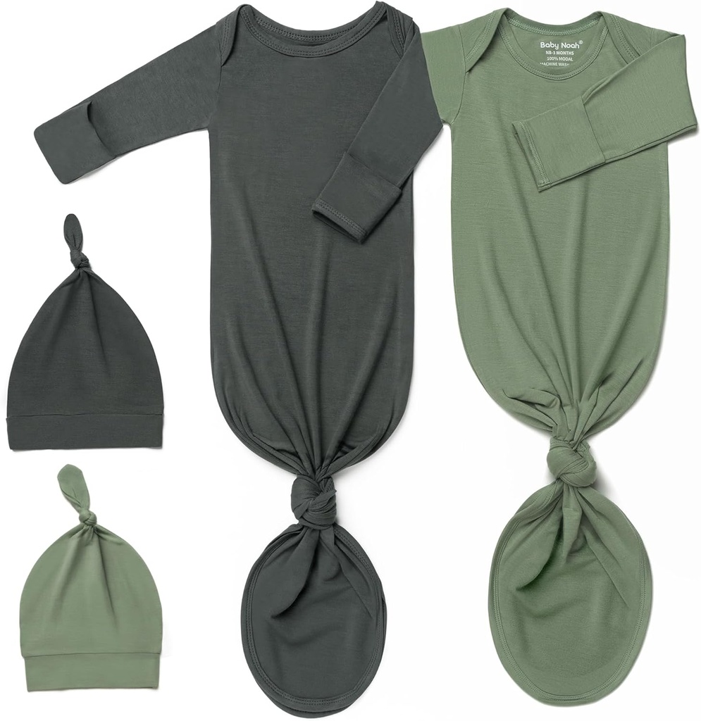 2Pack Knotted Gown Baby, 超级柔软长袖新出生的医院 外型男孩女孩回家, 建造-In Mittens 服装