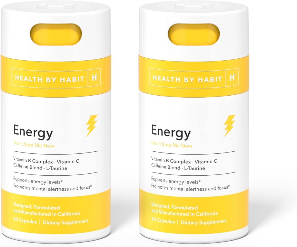 Zdravie podľa Habit Energy Supplement 2 Balenie (120 Kapsule) - Natual kofeín zmes, Vitamíny B & C, podporuje úrovne energie, podporuje duševnú výstražnosť a zameranie, Vegan, non-GMO, bez cukru (2 balenia)