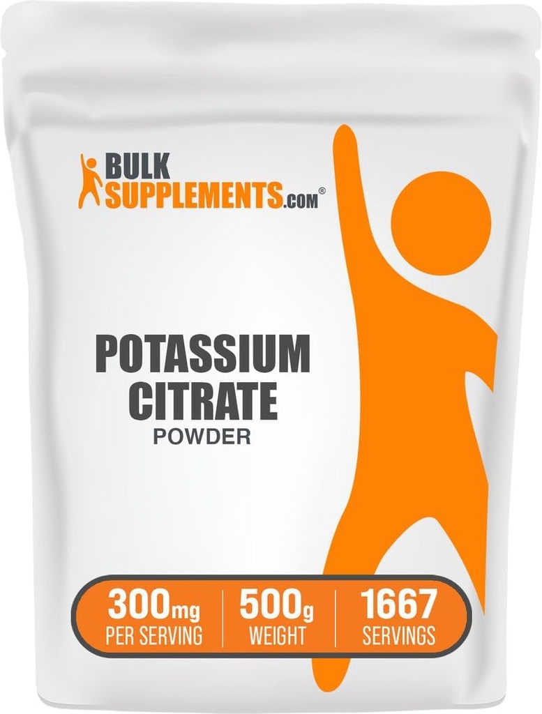 BulkSupplements.com Kalium Citrat pulver - for Hydration Support, Mineral Supplement, Kalium 99 mg - Glutenfri, 300 mg per servering, 500g (1,1 lbs) (Pack of 1)