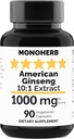 MONOHERB American Ginseng Extract 1000 mg - 90 vegetariškų kapsulių