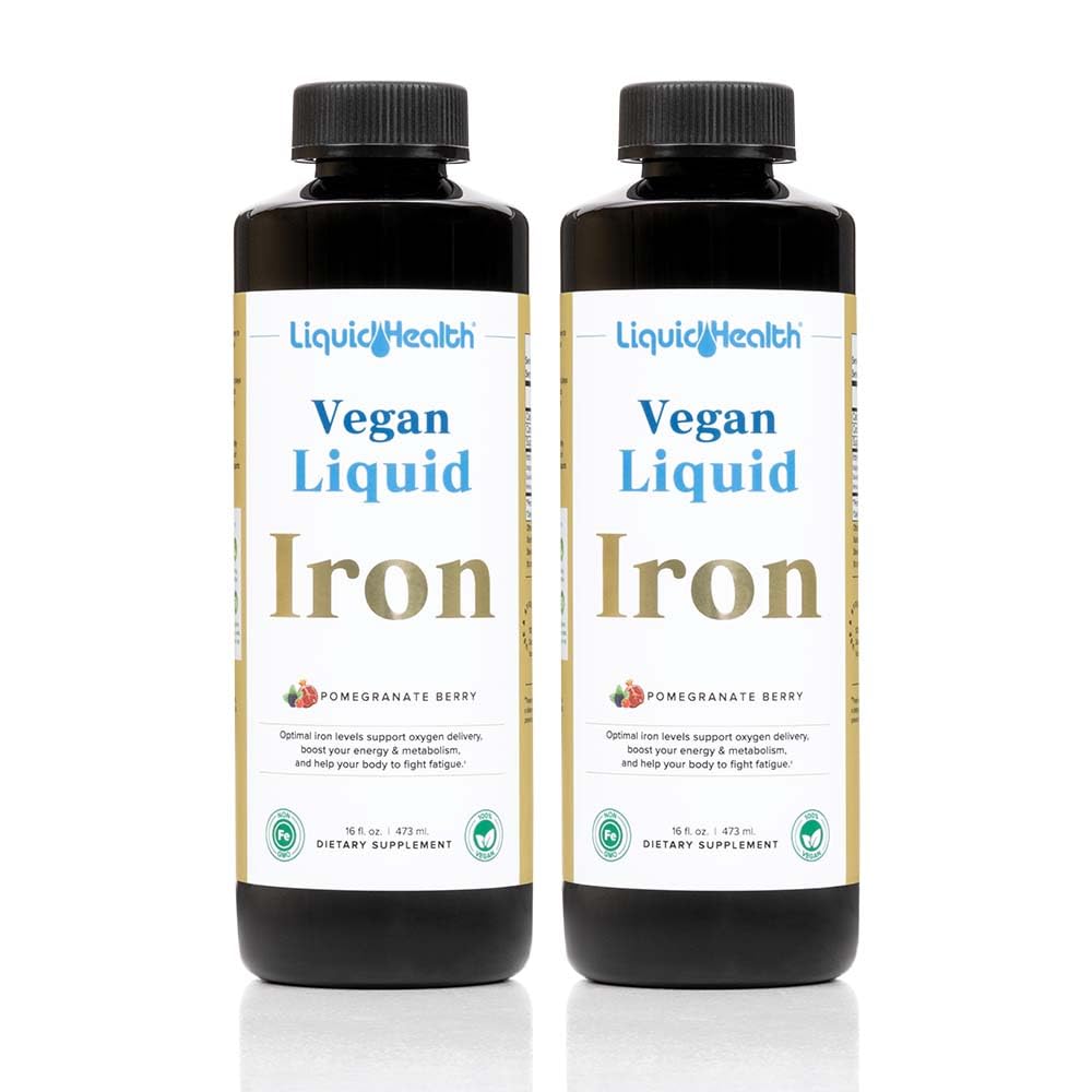 LIQUIDHEALTH Vegan Liquid Iron Supplement with SunActive & Ferrochel Fe - Natural Energy, Immune System & Metabolic Support, Increase Mental Clarity, Prenatal/Postnatal - USA Made, Non-GMO (2 Pack)