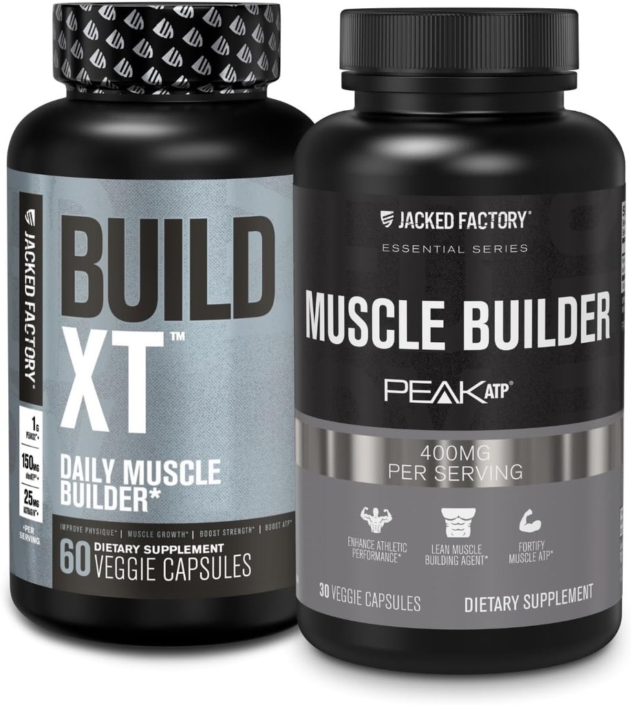 Jacked Factory Build- EXT Daily Muscle Builder dan Performance Enhancer (60 Kapsul) & Esentials Muscle Building Suplemen untuk Kekuatan dan Pertumbuhan (30 Kapsul)