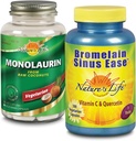 Животът на природата Monolaurin & Bromelain Синус Ease Bundle    по-здравословна имунна функция и респираторна поддръжка 90ct, 100ct