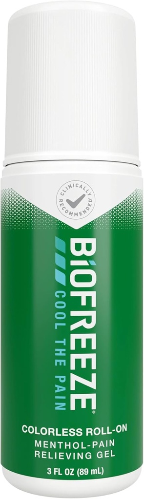 Biofreeze Roll on Pain Relief for Polvi, Kaula, Hip, Joint, Olkapää, & Yksinkertainen selkäkipu, Niveltulehdus kipu reliever, viilentävä Sore Muscle Relief, FSA-tukikelpoinen, Menthol Gel 3 Fl Oz