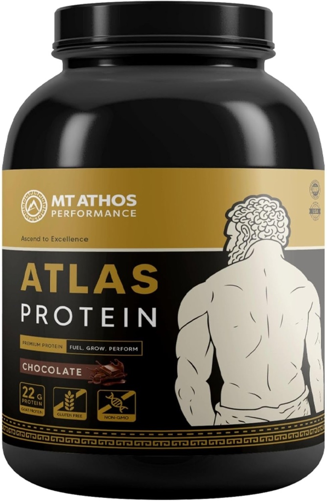 Atlas Chocolate Protein Powder | Latte di capra Whey with Casein Protein | 22 g Protein per Serving | Chocolate | 28 Serve
