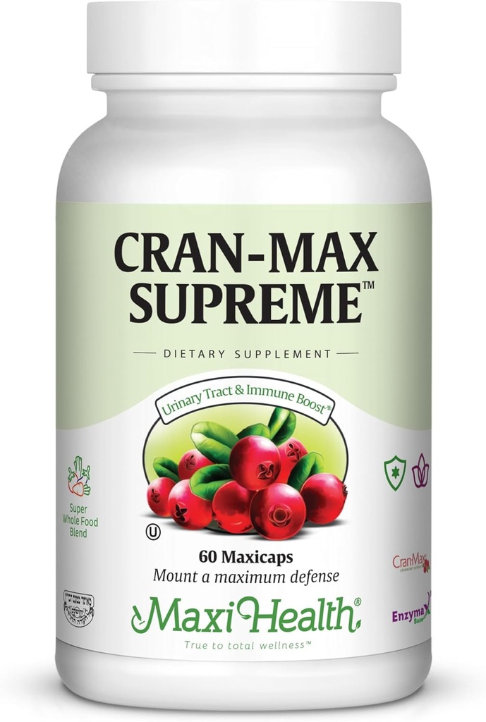 Maxi-Health CranMax Supreme Cranberry Supplement kapslid - kuseteede ja immuunsüsteemi tugi - 60 loend - 1 kuu pakkumine