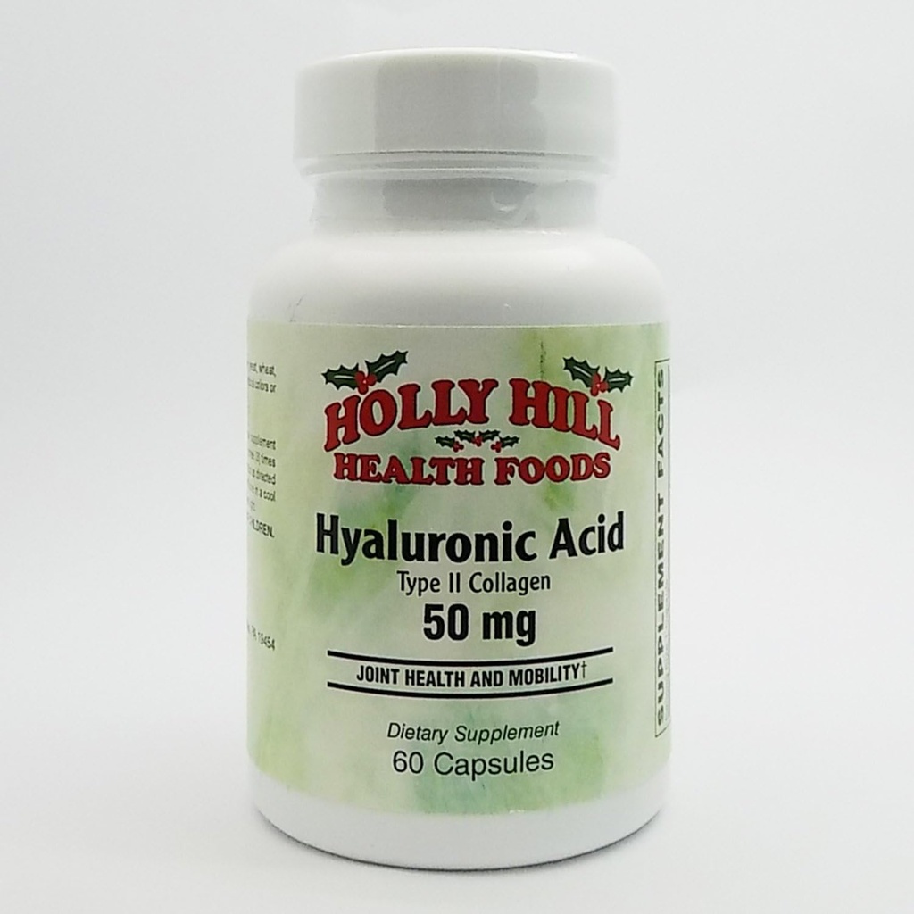 Holly Hill Health Foods, Ácido Hialurónico (Colagénio Tipo II) 50 MG, 60 Cápsulas