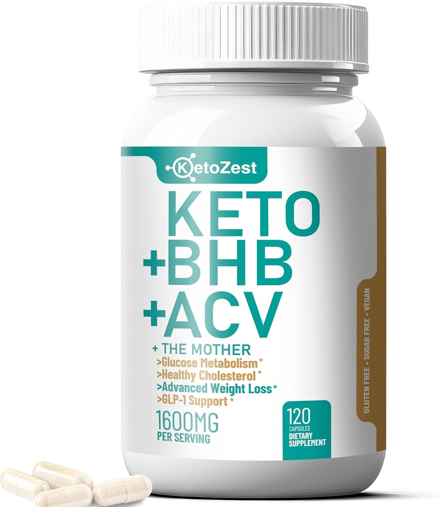 Keto ACV BHB Capsules 1600mg for Advanced Wight Loss & Belly Fat Burn - 有机苹果苹果苹果醋醋与"母亲Ketones Vegan补充剂" - 配有维生素D3 女性锌铬