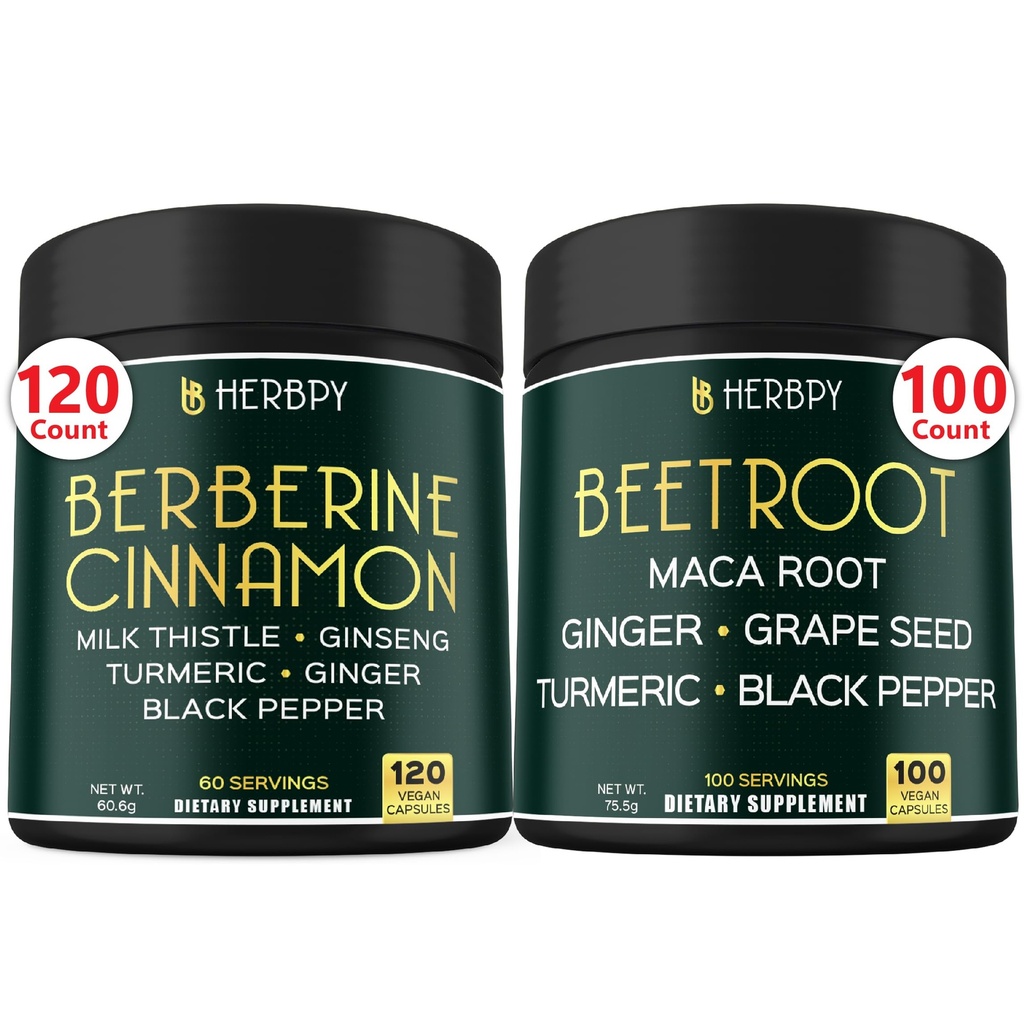 Herbpy Bundle 7in1 Berberine HCl 97% & 6in1 Beet Root Capsules