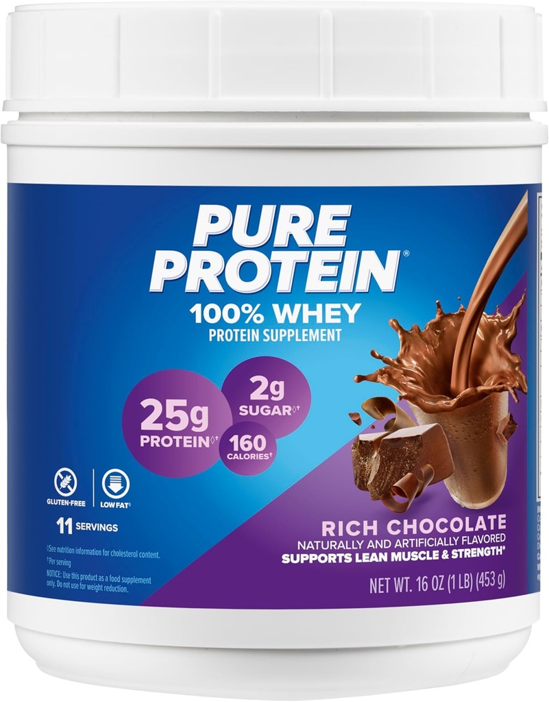 Powder Protein murni, Whey, Protein Tinggi, Gula Rendah, Gluten Bebas, Coklat Kaya, 1 lb