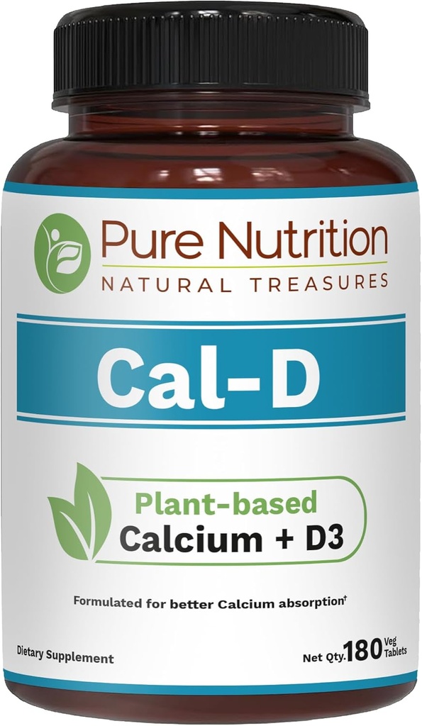 Pure Nutrition Cal D - Plant-based Calcium met VIT D3 K2 & Magnesium 180 Tabs 