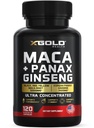 Maca Root Capsules 20:1 Extract + Korean Panax Ginseng10:1 Extract - 20x Concentrated Black + Red + Yellow Maca Root, 10x Concentrated Panax Ginseng Capsules - Ultra Potent & Highly Purified