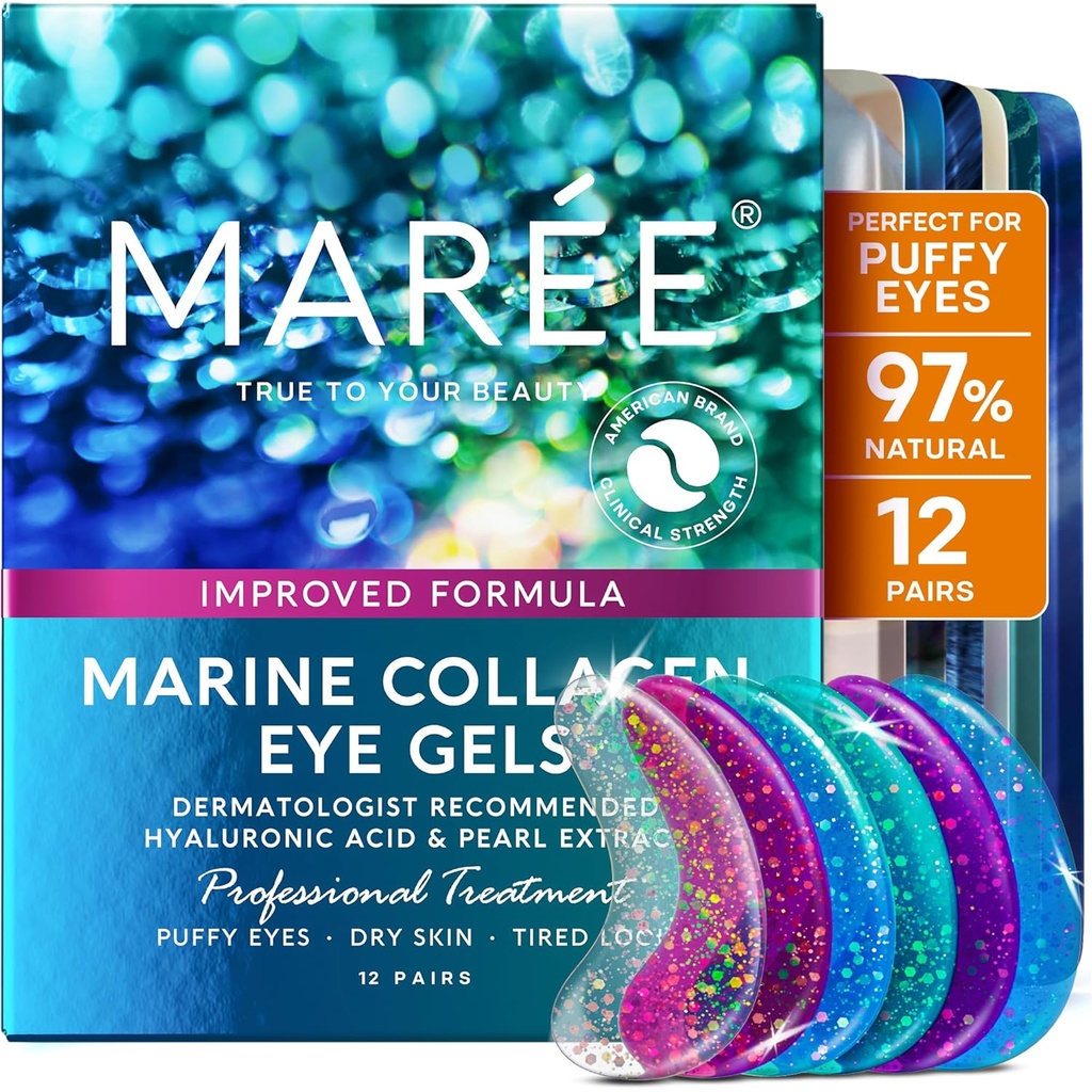 MAREE Eye Gels - Pads Under Eye Patches for Puffy Eyes and Dark Circles with Collagen & Hyaluronic Acid - 眼罩皮肤下抗皱纹治疗 Puffness & Bags - Parches Para Ojeras (英语).