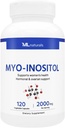 ML Naturals Myo-Inositol 2000 מ"ג 120 קפסולות ירקות, NSF-Certified & cGMP-Compliant