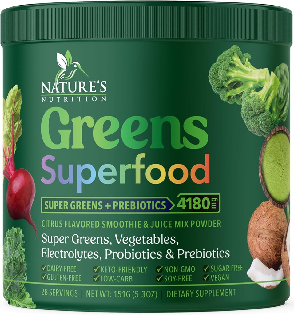 Greens Super Foods - Premium Octogenic Super Greens - แพ็คพร้อมยาปฏิชีวนะ, ข้าว สาลี, เอนไซม์, สปุลลีนา, ชลอเรลลาสําหรับ ดิเอสเตฟ แอนด์ กุต สาธารณสุข, ผสมน้ําปั่น- 28 การให้บริการ